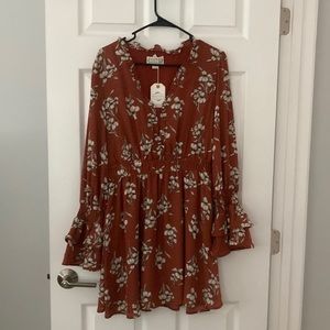Loveriche Brown Dress with Cream Flowers
